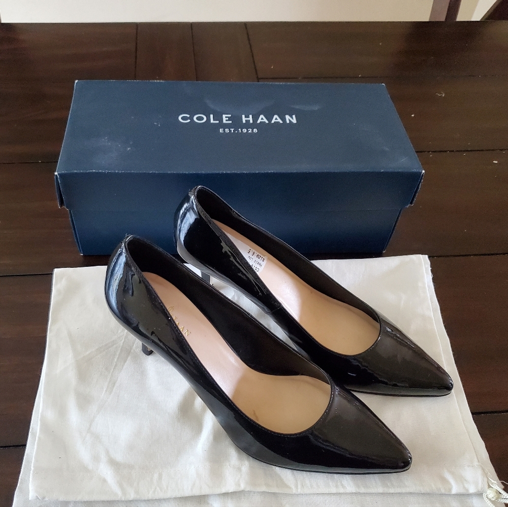Cole Haan Black Patent Leather Pointed Kitten Heels